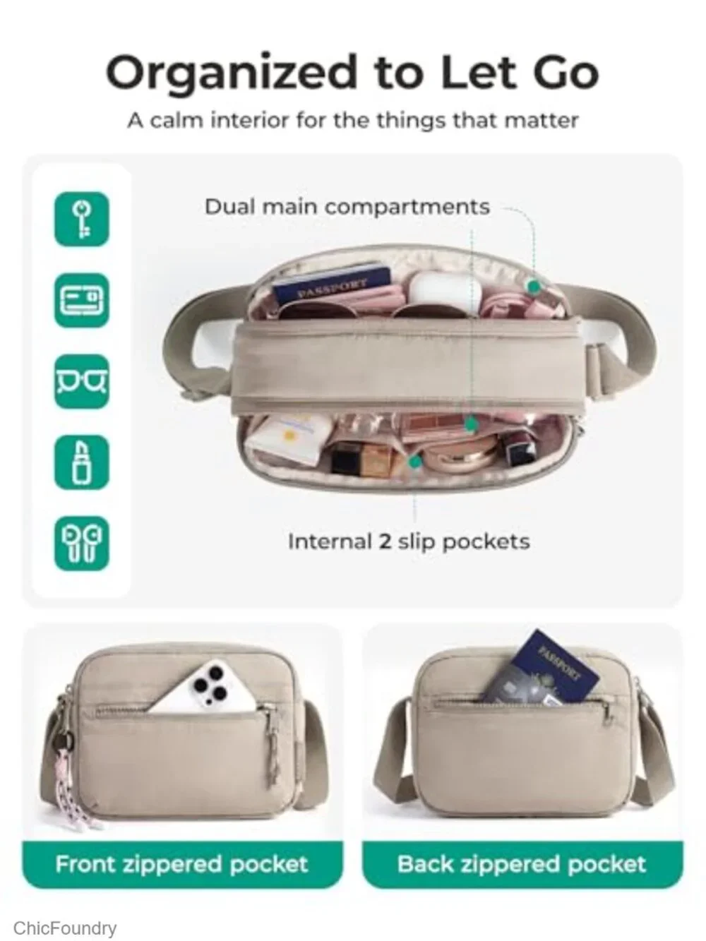 Compact Nylon Crossbody Purse with Adjustable Strap, Travel Handbag